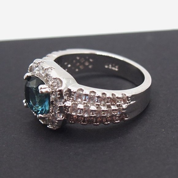 Stunning  2.5ctw Blue Sapphire / Diamond Halo Bridal Ring 925 Sterling Silver - Picture 8 of 16